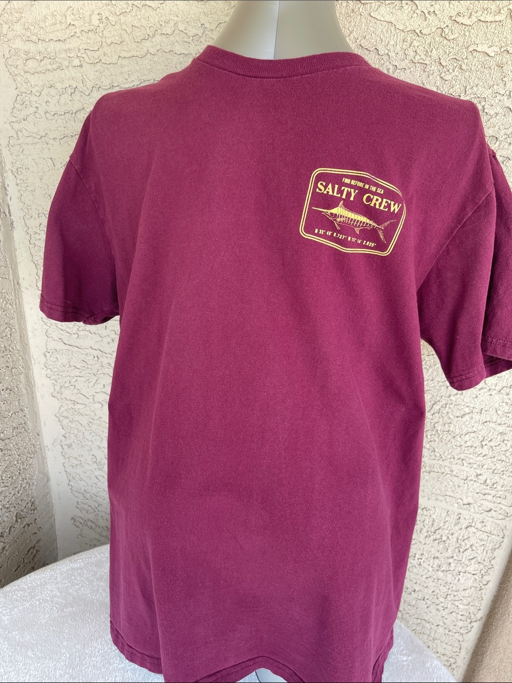 Salty Crew Maroon Short-Sleeve Tee with Yellow Chest Logo